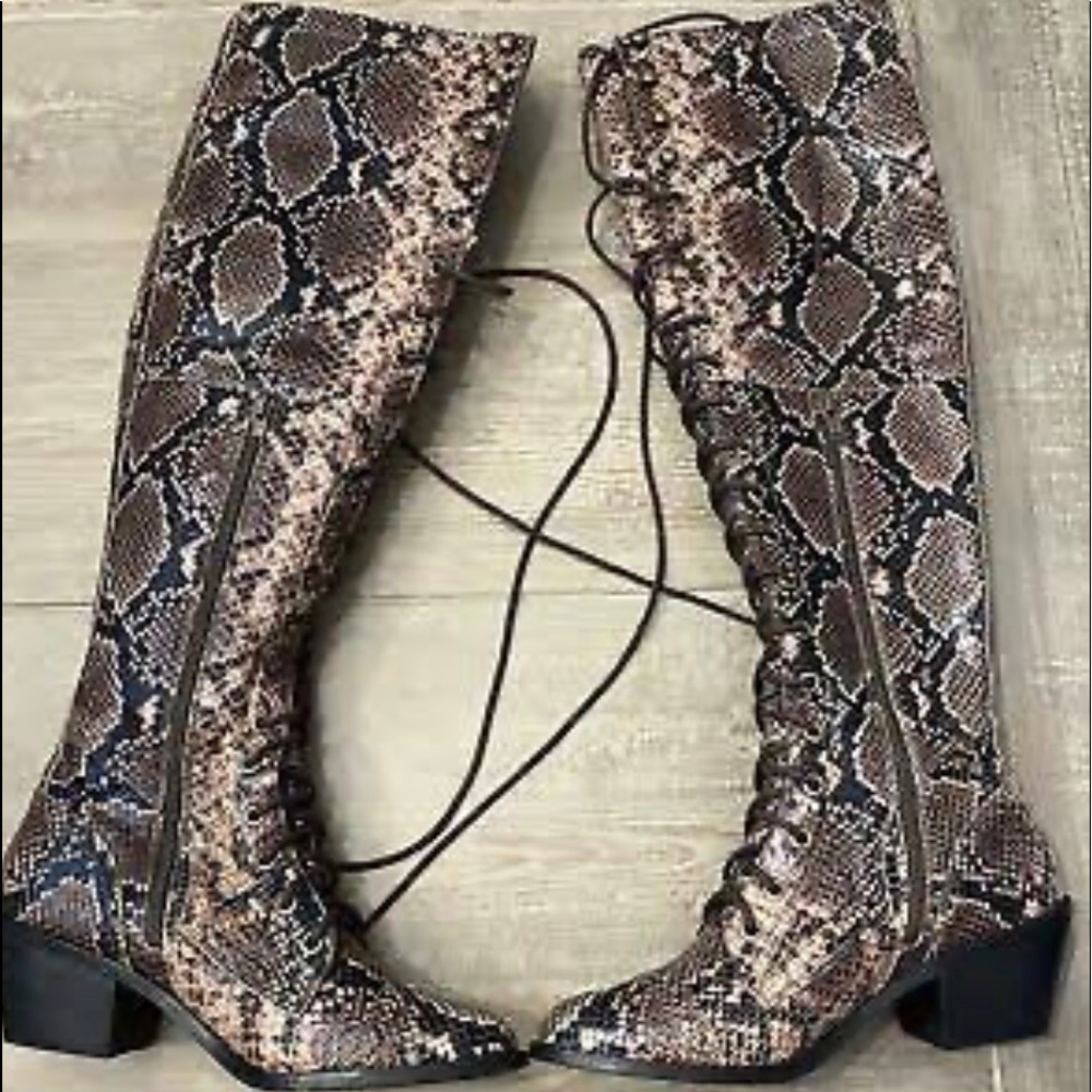 Jeffrey Campbell Joe Snake skin lace up boots